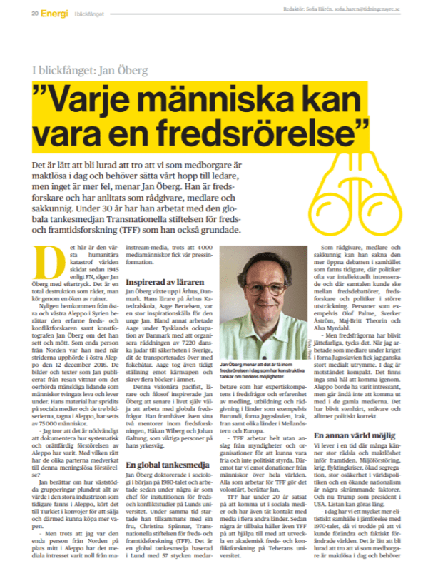 Jan Öberg – Varje människa kan vara en&nbsp;fredsrörelse
