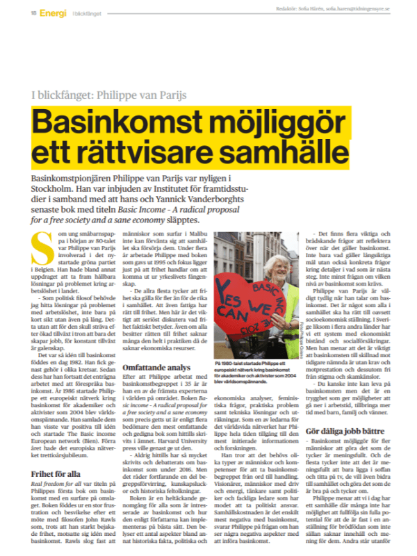 Philippe van Parijs – Basinkomst möjliggör ett rättvisare&nbsp;samhälle